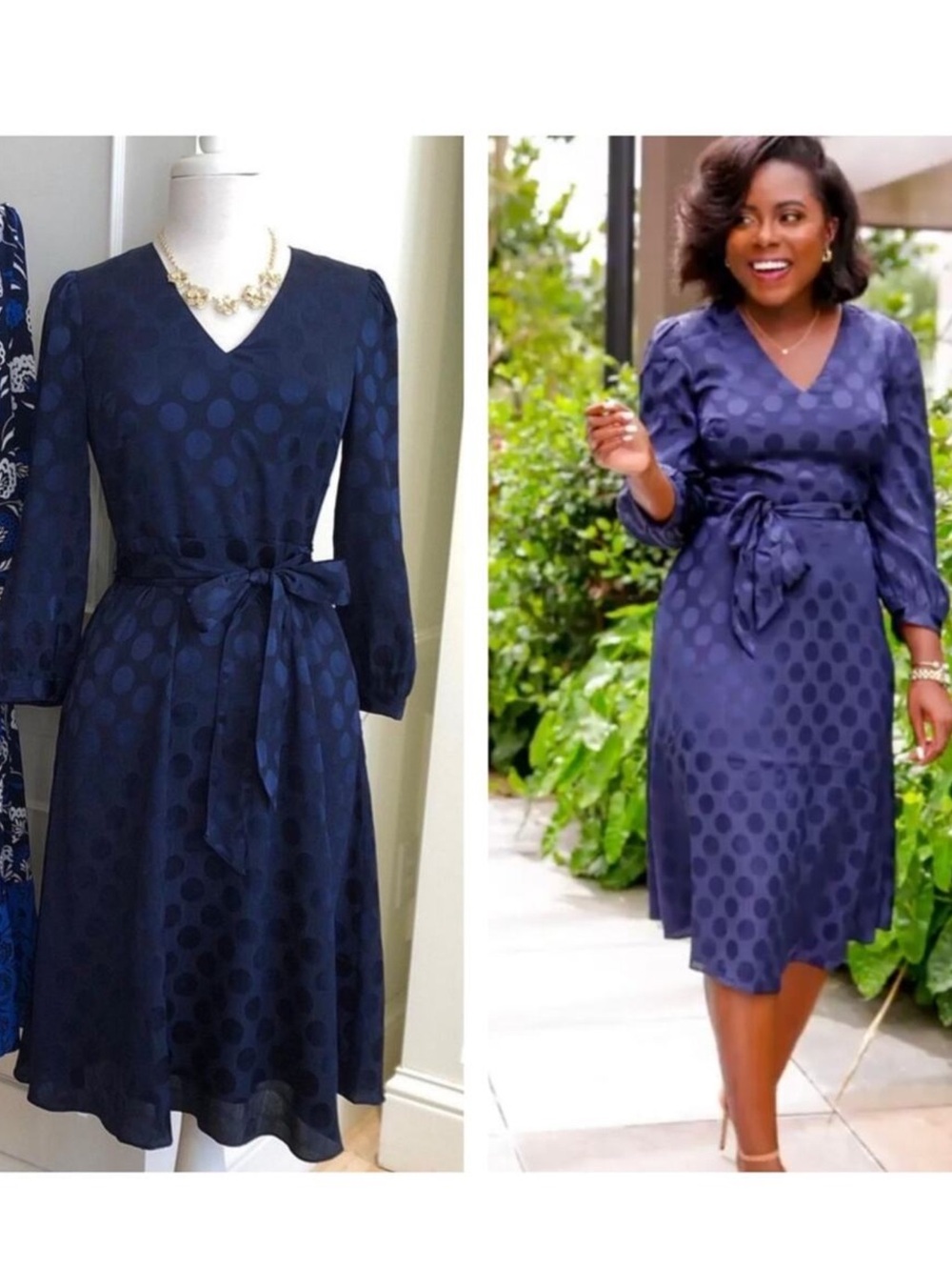 Draper James Polka Dot V-Neck Midi Dress in Nassau Navy Size 14 NWTS